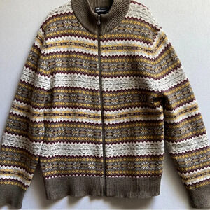 Le 31 Par Simons Visions Lambswool jacquard zip up knit sweater cardigan Sz L